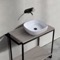 Console Sink Vanity With Ceramic Vessel Sink and Grey Oak Shelf